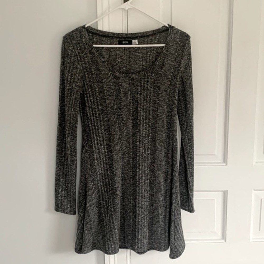 BDG Urban Outfitters Gray Space Dye Marled Knit Long Sleeve Skater Dress Small